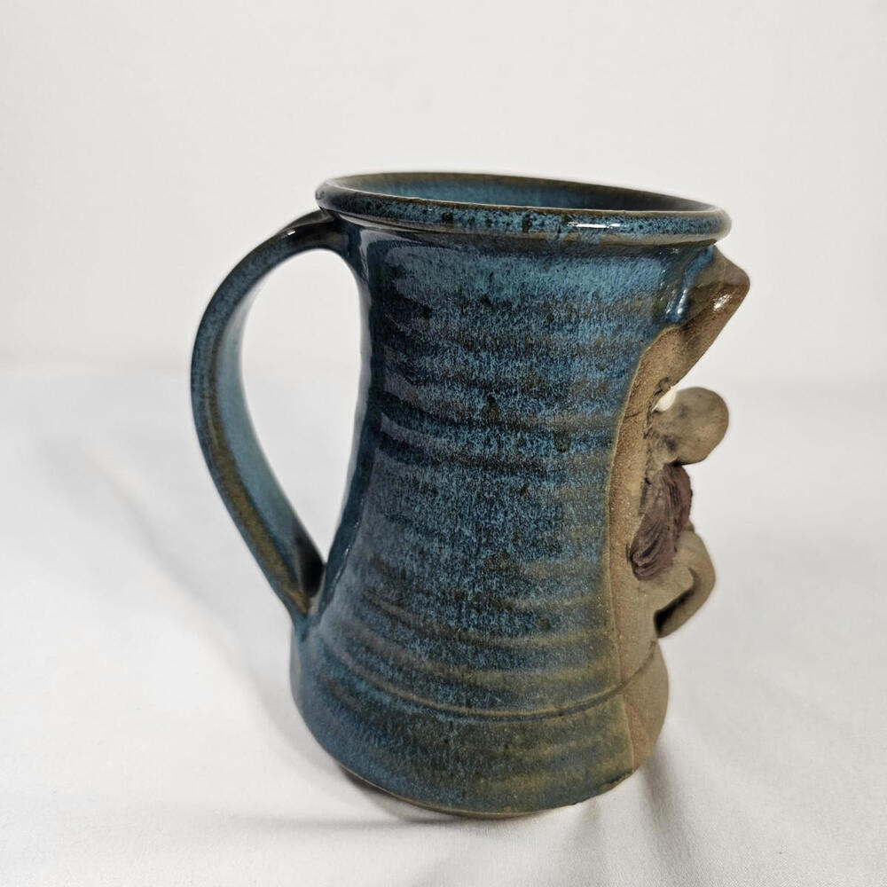 Vintage 1970s 3D Handmade Pottery Ugly Face W/Mustache Coffee/Tea Mug Decorative - Picture 5 of 8
